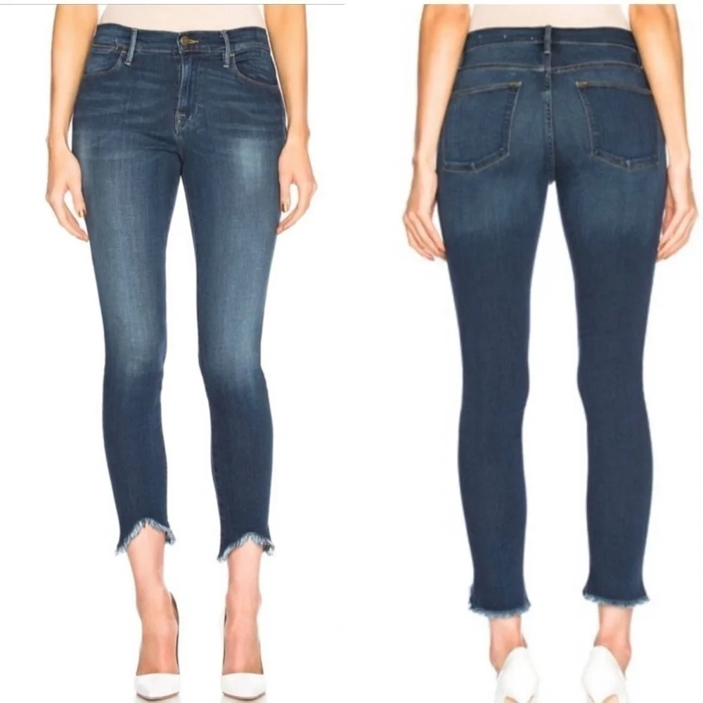 FRAME Le High Waist Triangle Hem Ankle Skinny Jeans in Sulham - Size 26